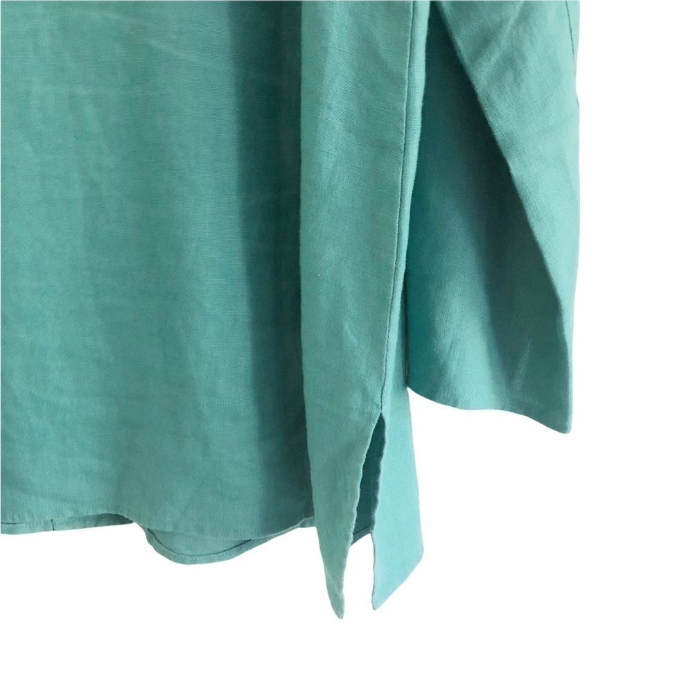 Orvis 100% Linen Teal Lagenlook Blouse Large - Picture 8 of 9
